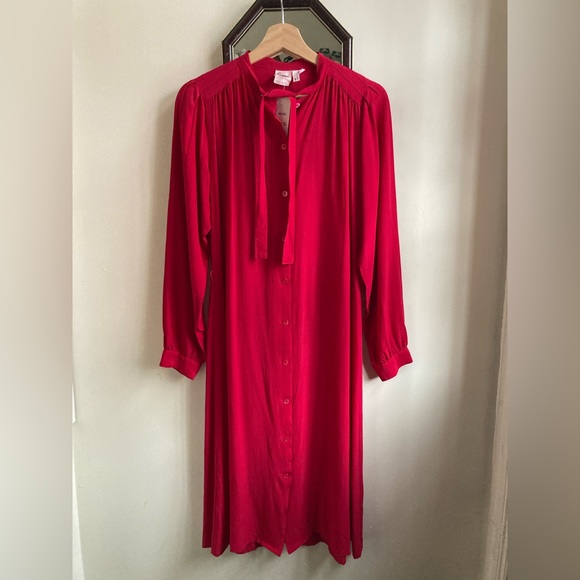Vintage 100% silk beautiful red midi dress with buttons and bow 6 - Picture 1 of 6